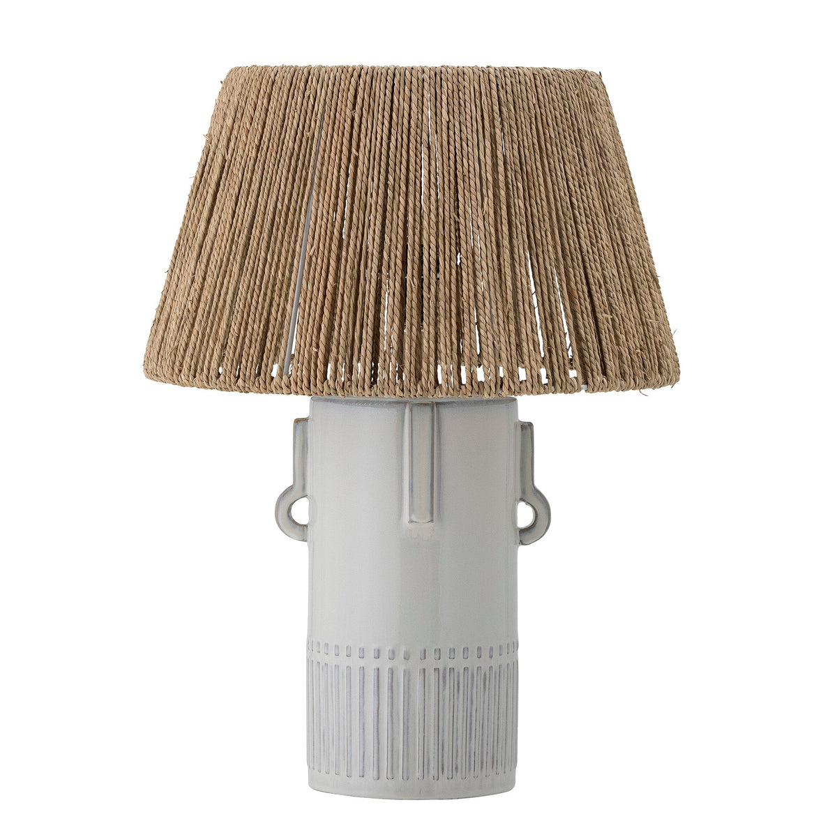 Rama bordlampe fra Bloomingville i hvid stentøj med lampeskærm af jutesnore