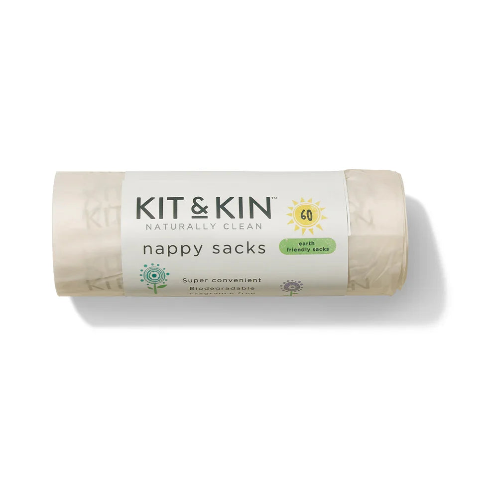 Pakke med Kit & Kin biologisk nedbrydelige bleposer, 60 stk.