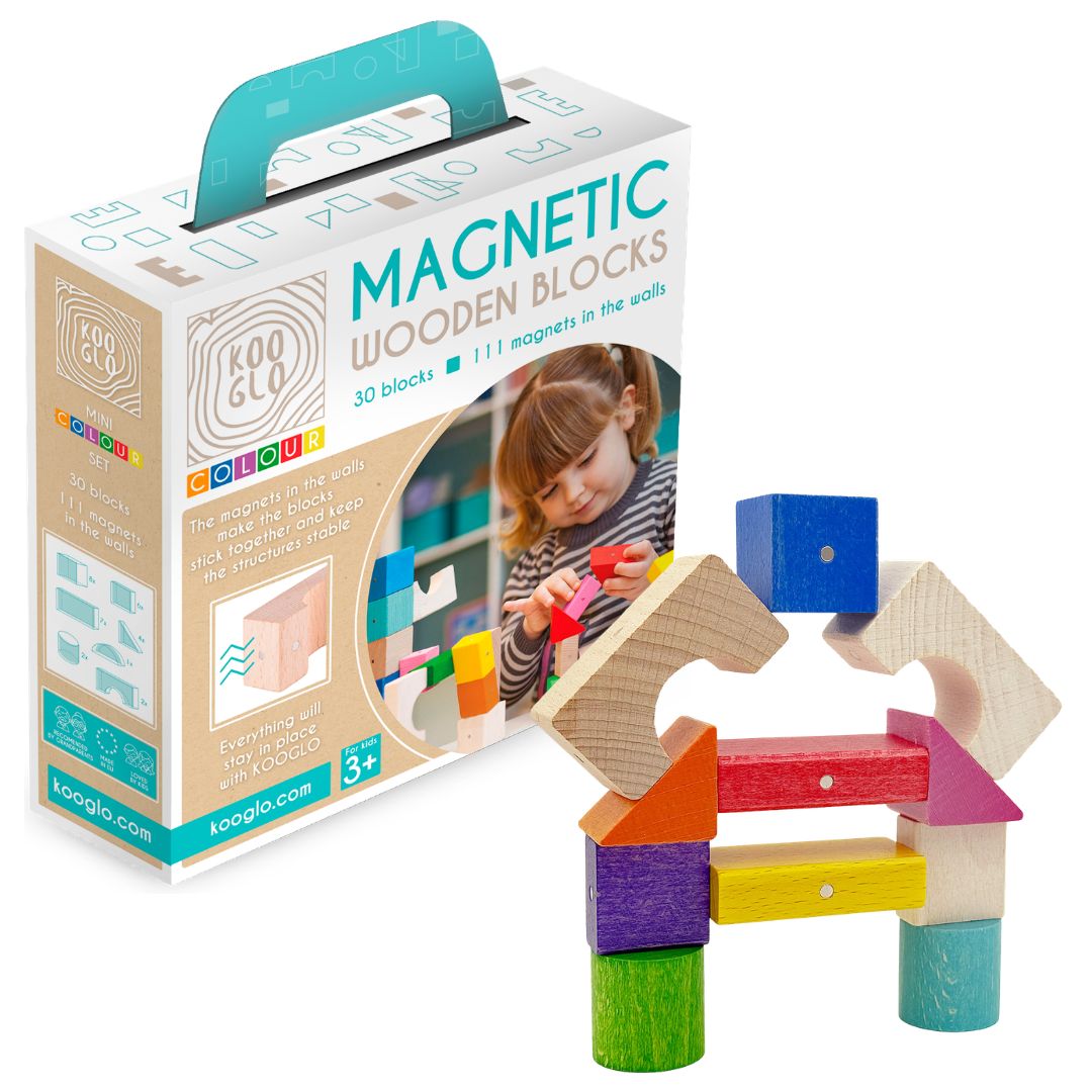 30 magnetiske mini-byggeklodser i bøgetræ fra Kooglo