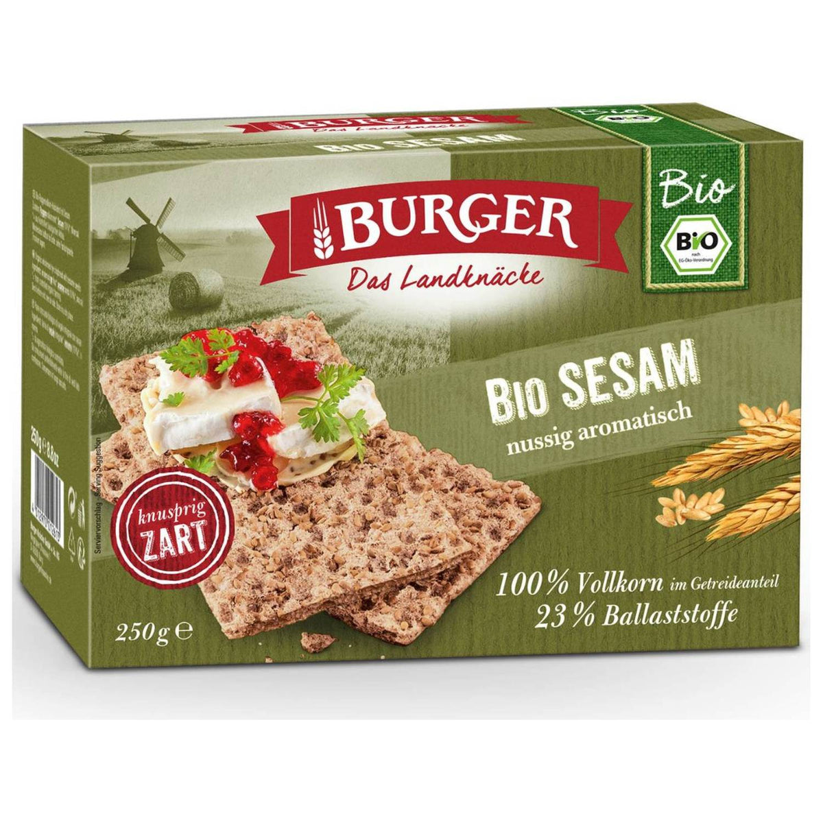 Burger økologisk knækbrød med sesam, pakke med 250 gram