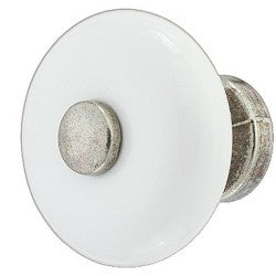 Hvidt porcelænsknopgreb fra Häfele med fortinnet antik midte i zinklegering