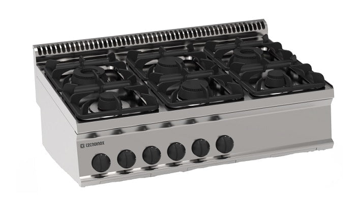 Tecnoinox gaskogebord med seks gasbrændere