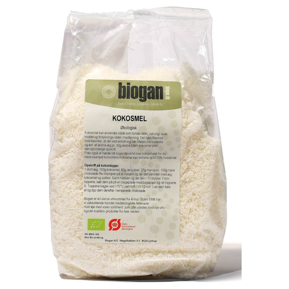Pakning med økologisk kokosmel, 500 gram, fra Biogan