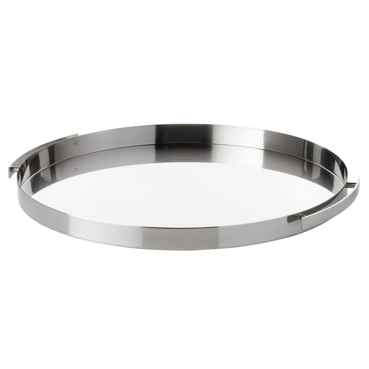 Rund Stelton AJ serveringsbakke på 33,5 cm i diameter fra Cylinda-Line, designet af Arne Jacobsen