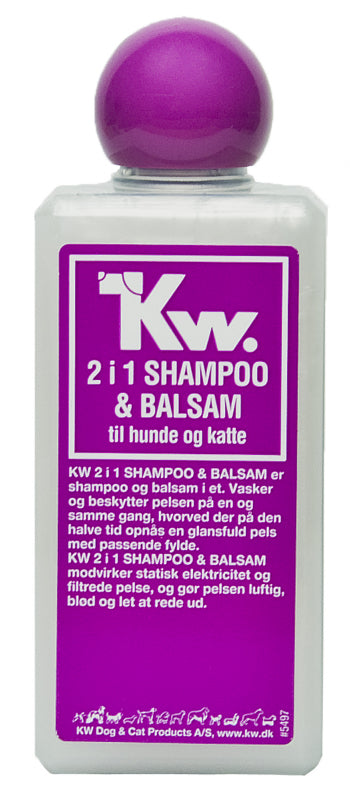 Flaske med KW 2-i-1 shampoo og balsam, 200 ml, til pelspleje
