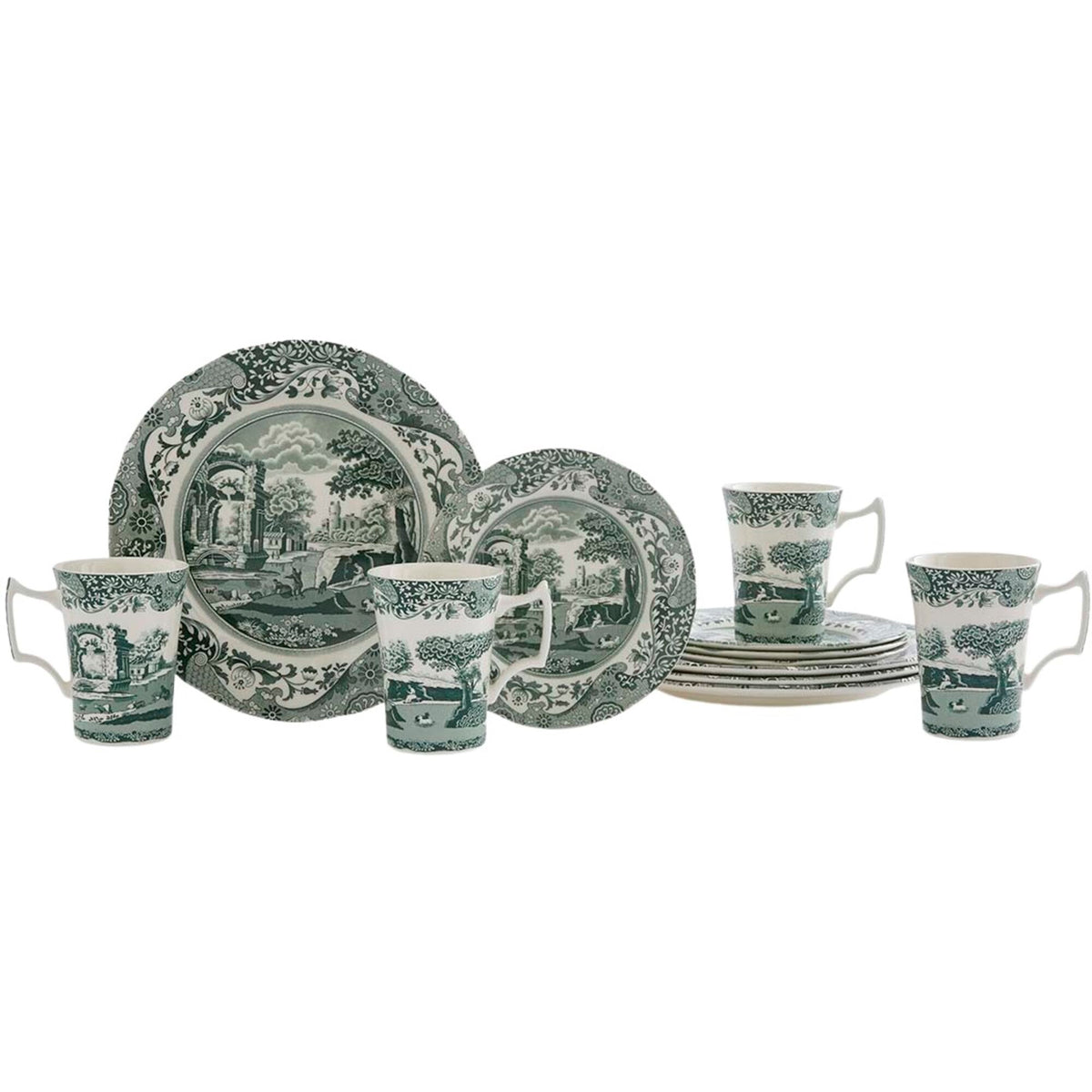 Spode Heritage Green Italian stel i grøn og hvid, 12 dele