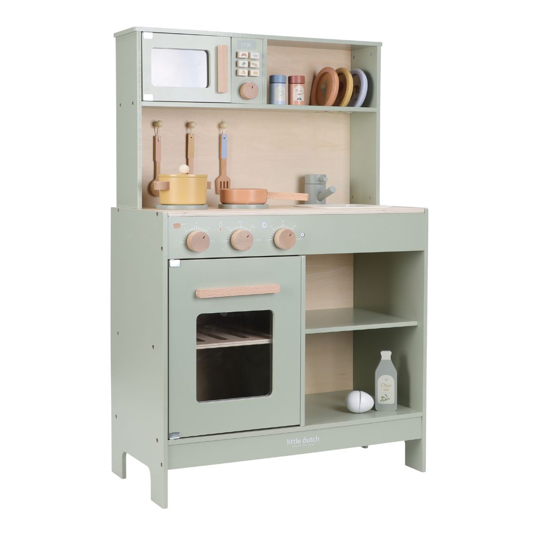 Legekøkken i træ fra Little Dutch med mikroovn og køkkenudstyr til børn