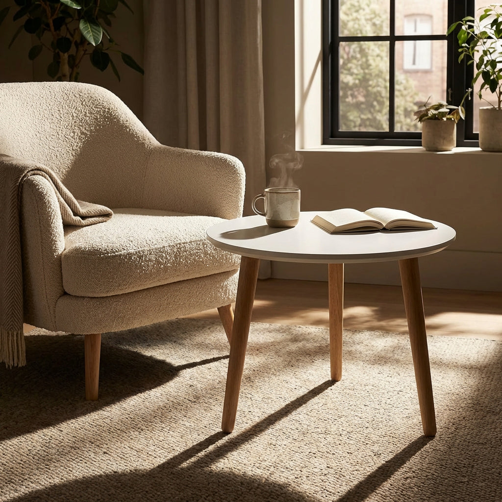 Se CT 20 - Sofabord i hvid laminat med ege ben, vælg mellem 4 størrelser Højde 40 cm Rund ø 70 cm ❤ Kæmpe udvalg i 3-nordic - Køb online på udsalg og tilbud lige nu ❤ Meget billig fragt og hurtig levering - Varenummer: 3-nordic-329-2038 og barcode / Ean: på lager - Udsalg på Dagligstue - Sofaborde - Nordisk designs - enkelt, tidløst og elegant Op til 63% rabat - Mere end 1.329 populære mærker på udsalg
