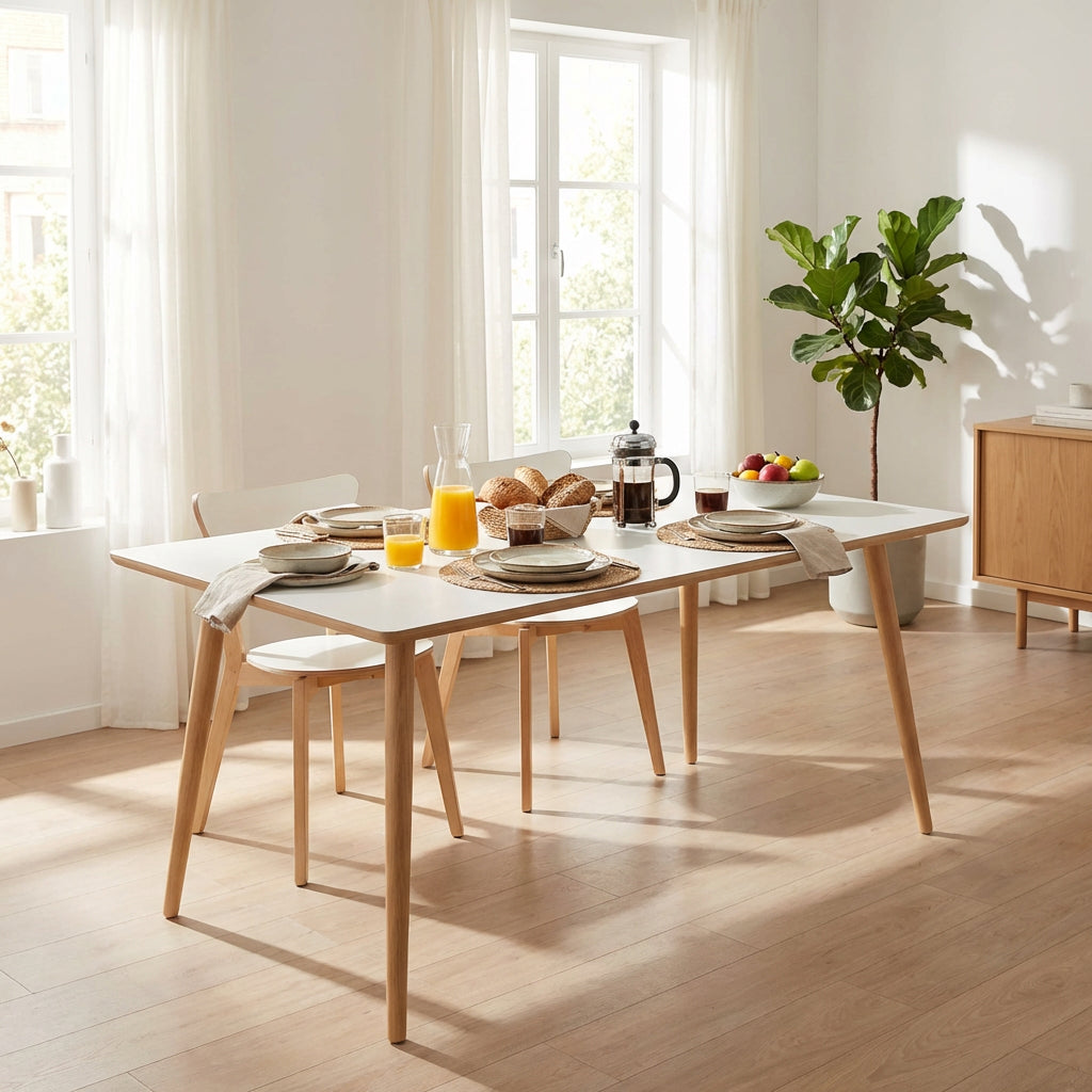 Se DT 110 - Spisebord i hvid laminat med egeben 140 x 70 cm ❤ Kæmpe udvalg i 3-nordic - Køb online på udsalg og tilbud lige nu ❤ Billig fragt og hurtig levering - Varenummer: 3-nordic-145-1054 og barcode / Ean: på lager - Udsalg på Spisestue - Spiseborde - Nordiske designs - enkelt, tidløst og elegant Få op til 63% i rabat - Shop udsalg fra mere end 1.798 mærker