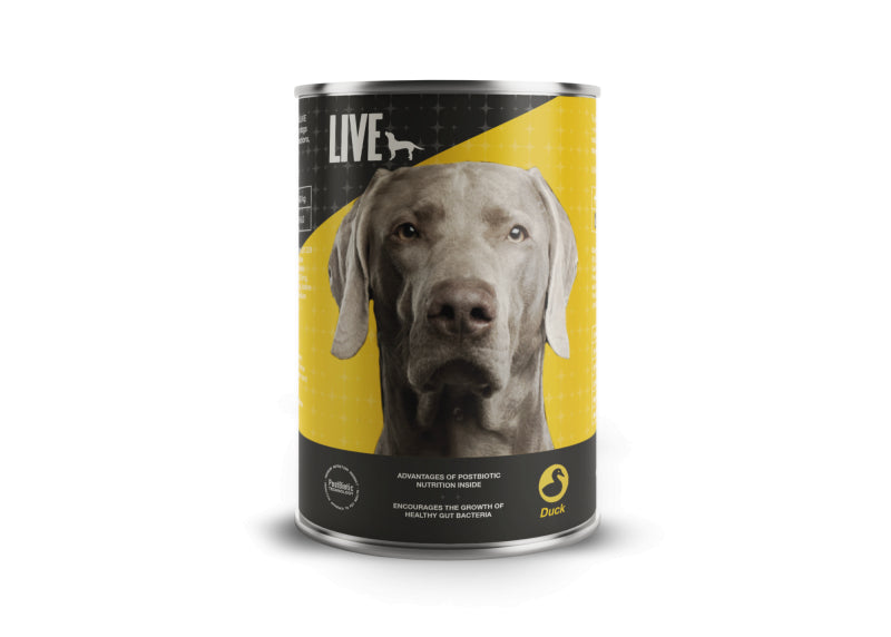 Pakning med ProBiotic LIVE Dog vådfoder med and, 395 gram