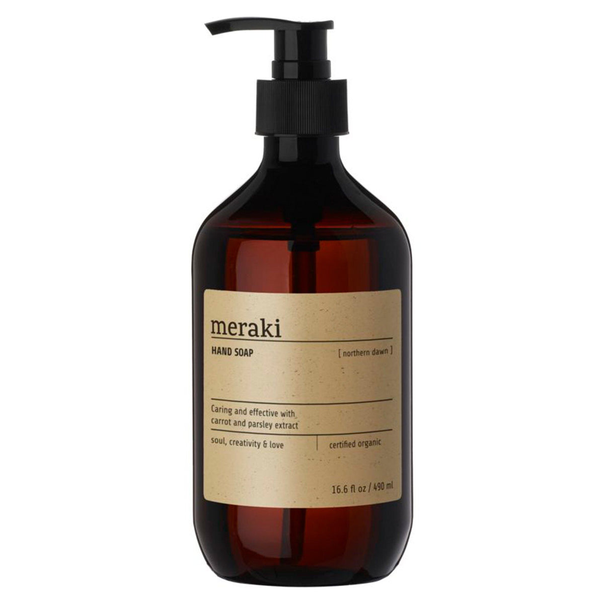 Meraki Northern Dawn håndsæbe i 490 ml flaske med stilren emballage