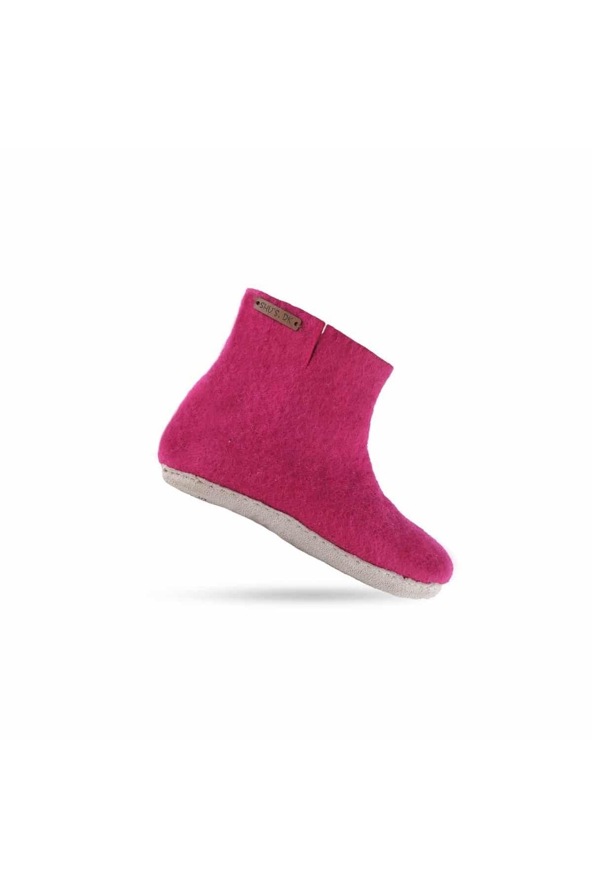 Pink hjemmesko med høj skaft, ren uld og sål i skind fra SHUS.dk, størrelse 41