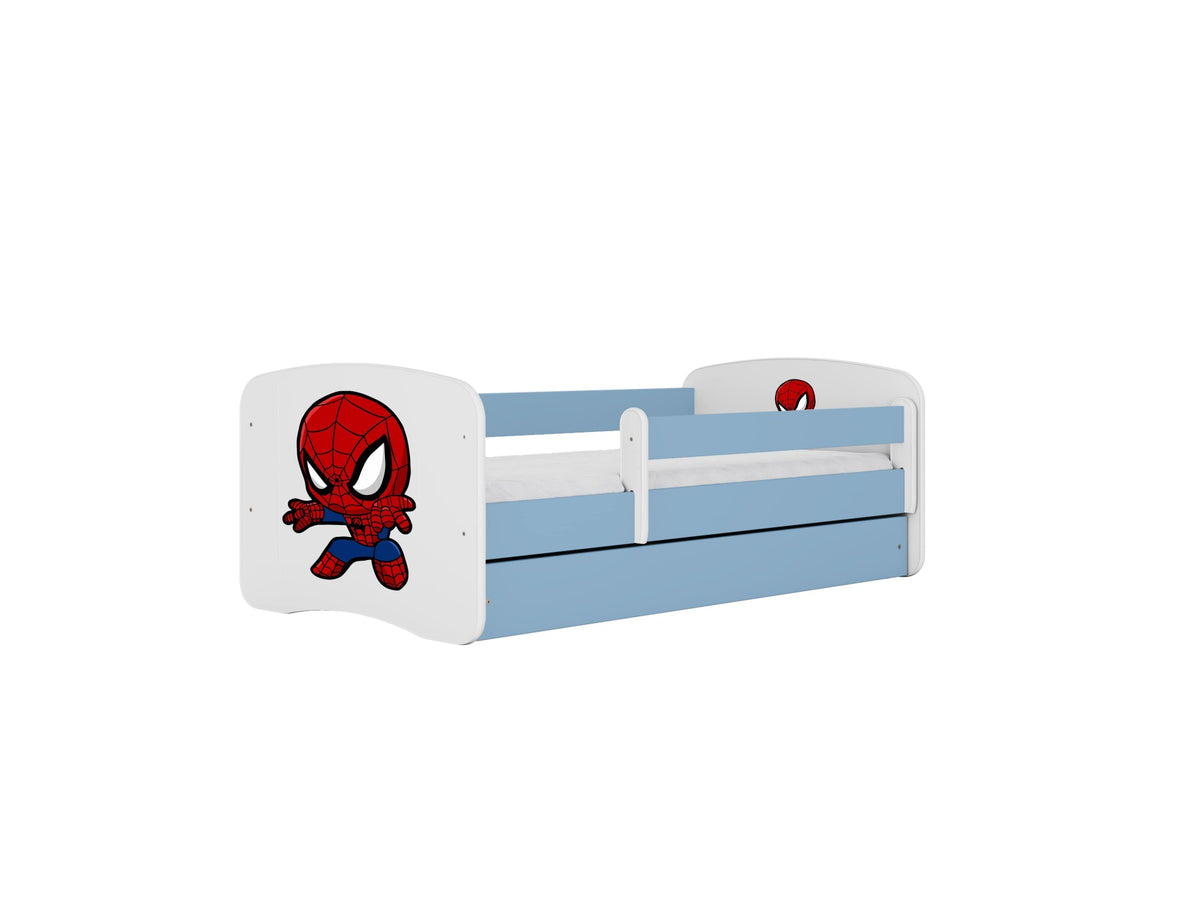 Blå Kocot Kids Babydreams juniorseng med Spiderman uden skuffe, med madras i størrelsen 160/80
