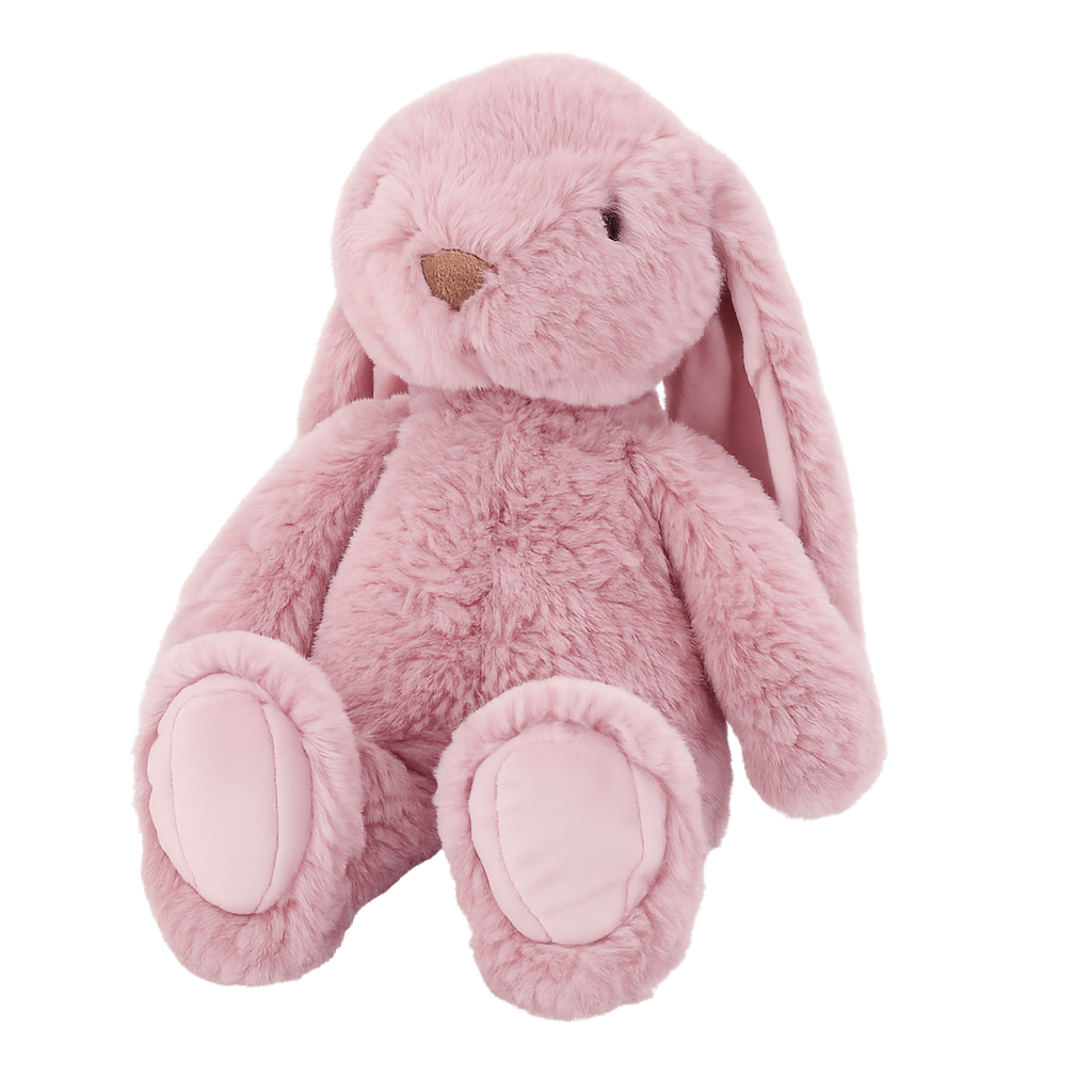 Lyserød kaninbamse på 40 cm med lange hængeører i blødt plys