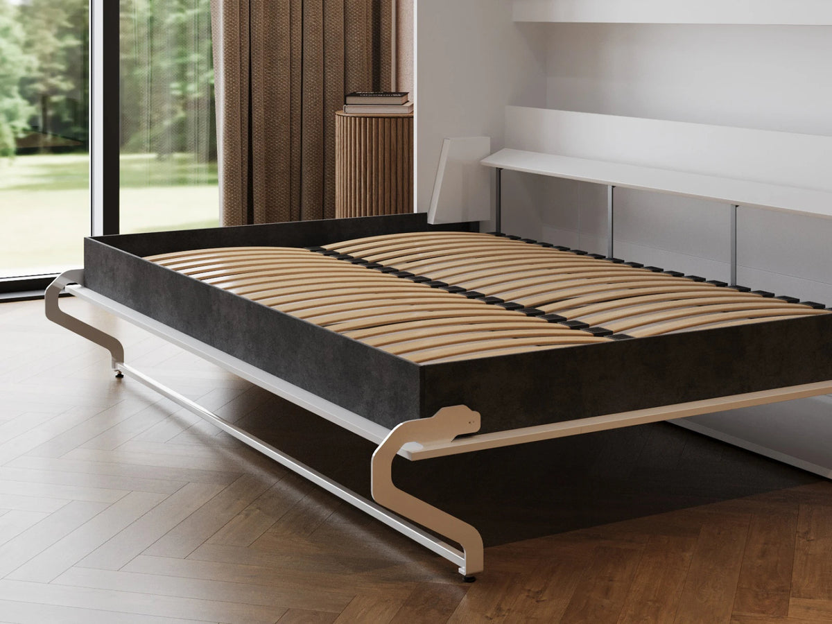 Hvid M2 skabsseng i lav model, 140x200 cm, med hvidt skab og hvid front