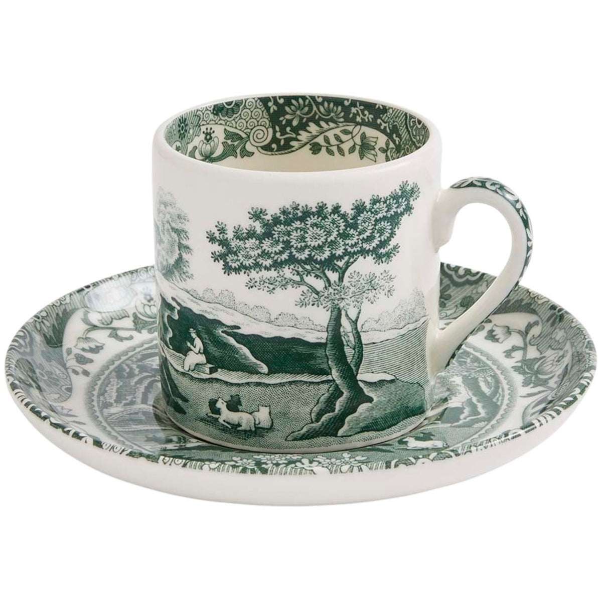 Spode Heritage Green Italian espressokop med underkop i grøn og hvid porcelæn