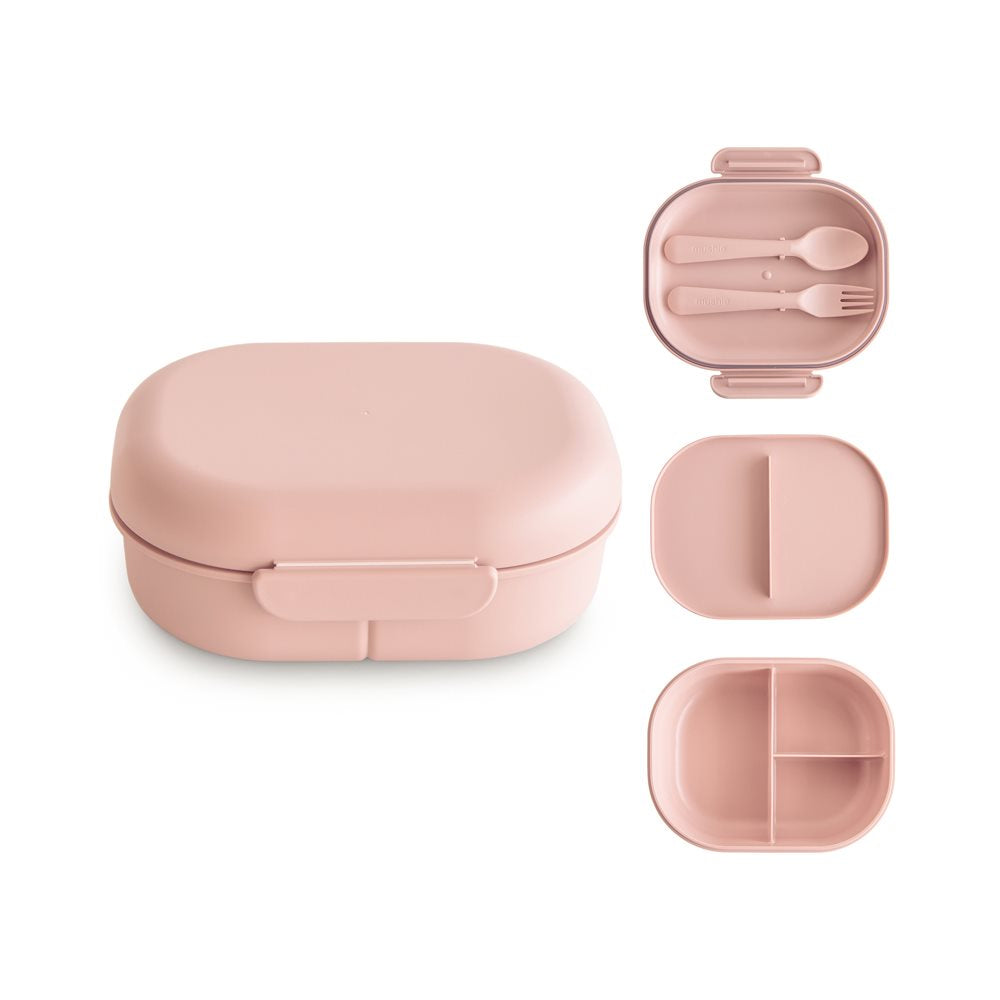 Rosa Mushie Lunchbox madkasse med tre rum og bestik