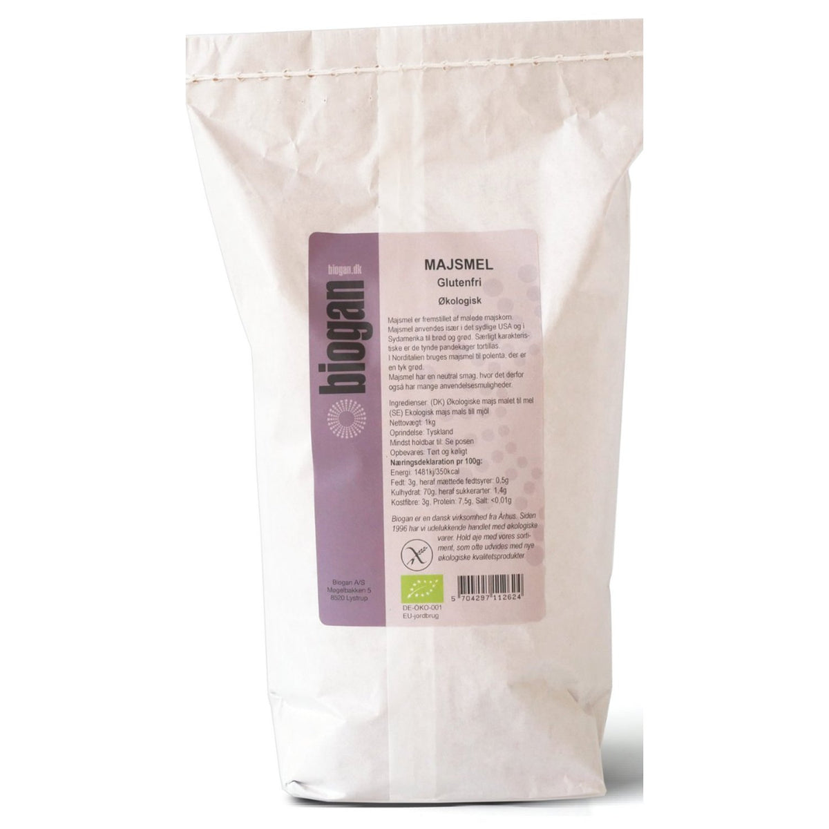 Pakke med glutenfrit økologisk majsmel, 1 kg, fra Biogan