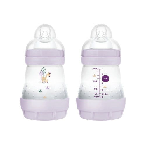 Pink MAM Easy Start Anti-colic sutteflaske på 160 ml med tryk på siden