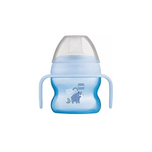 Blå MAM Starter Cup, barnets første kop på 150 ml med tryk på siden