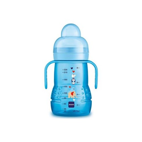 Blå Mam Trainer flaske på 220 ml til overgangen mellem flaske og kop