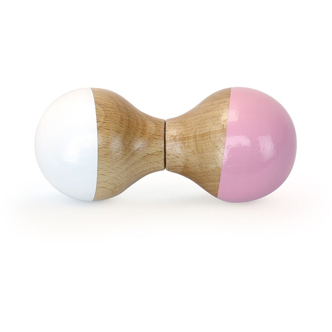 Maracas i træ i hvid og rosa fra Vilac