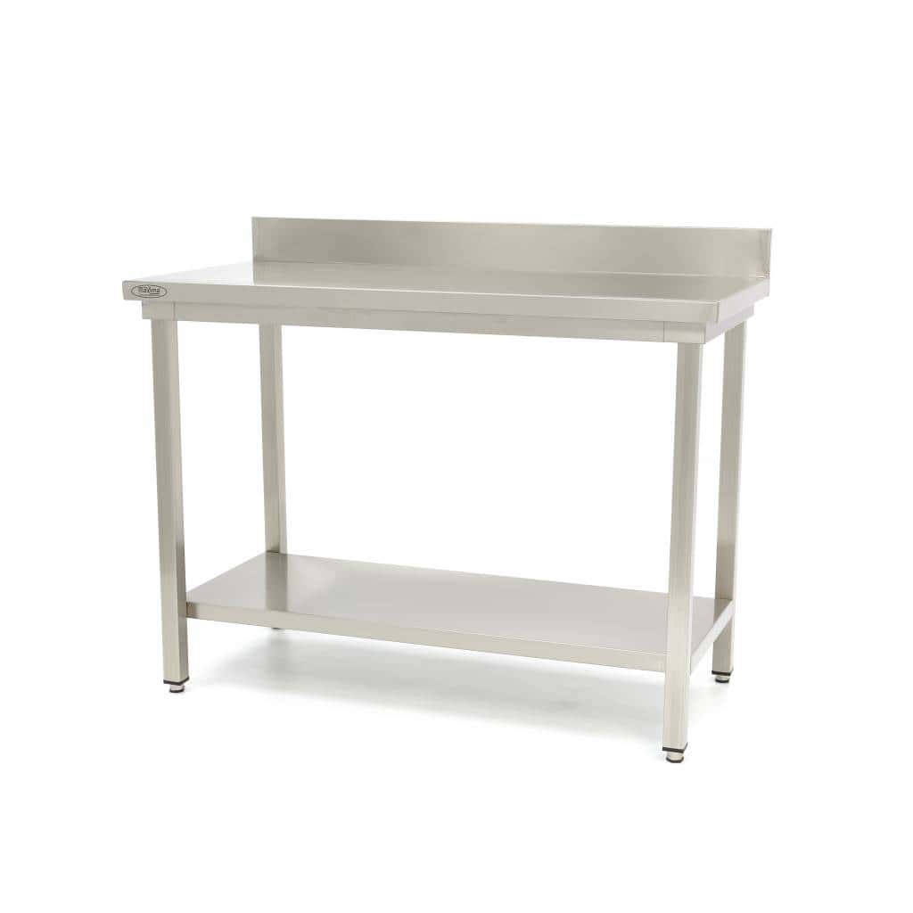 Maxima Deluxe arbejdsbord i rustfrit stål med backsplash, 800 x 600 mm