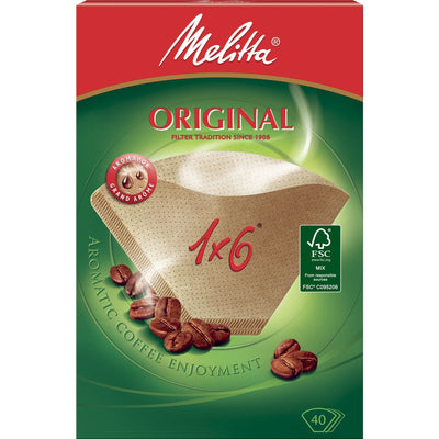 Se Melitta Original Kaffefilter 1x6 40 stk. ✔ Stort online udvalg i Melitta ✔ Hurtig levering: 1 - 2 Hverdage samt billig fragt - Varenummer: KTO-90505 og barcode / Ean: '4006508123834 på lager - Udsalg på Kaffefiltre Spar op til 51% - Over 1334 design brands på udsalg