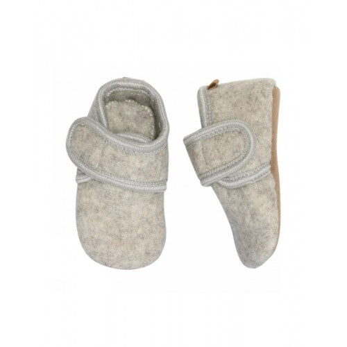 Melton hjemmesko i 100 % uld i beige melange, størrelse 23/24
