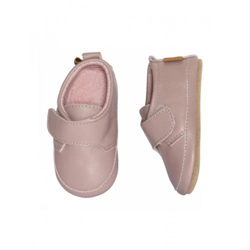 Rosa læderfutter med velcro og skridsikker sål fra Melton