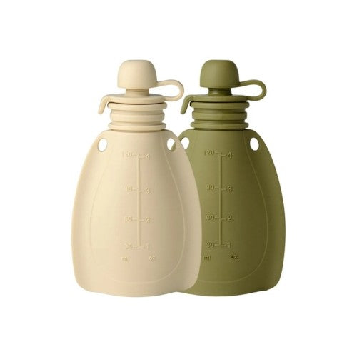 Mininor smoothie pouch 2-pack i silikone, soft rabbit og moss green