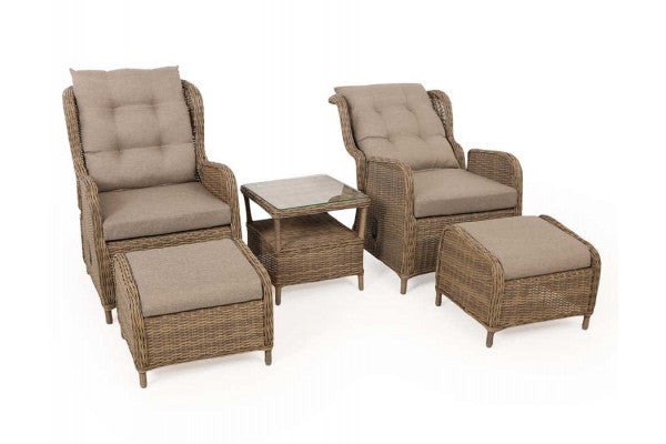 Miriam loungesæt i dusty polyrattan med to stole, to skamler og sidebord