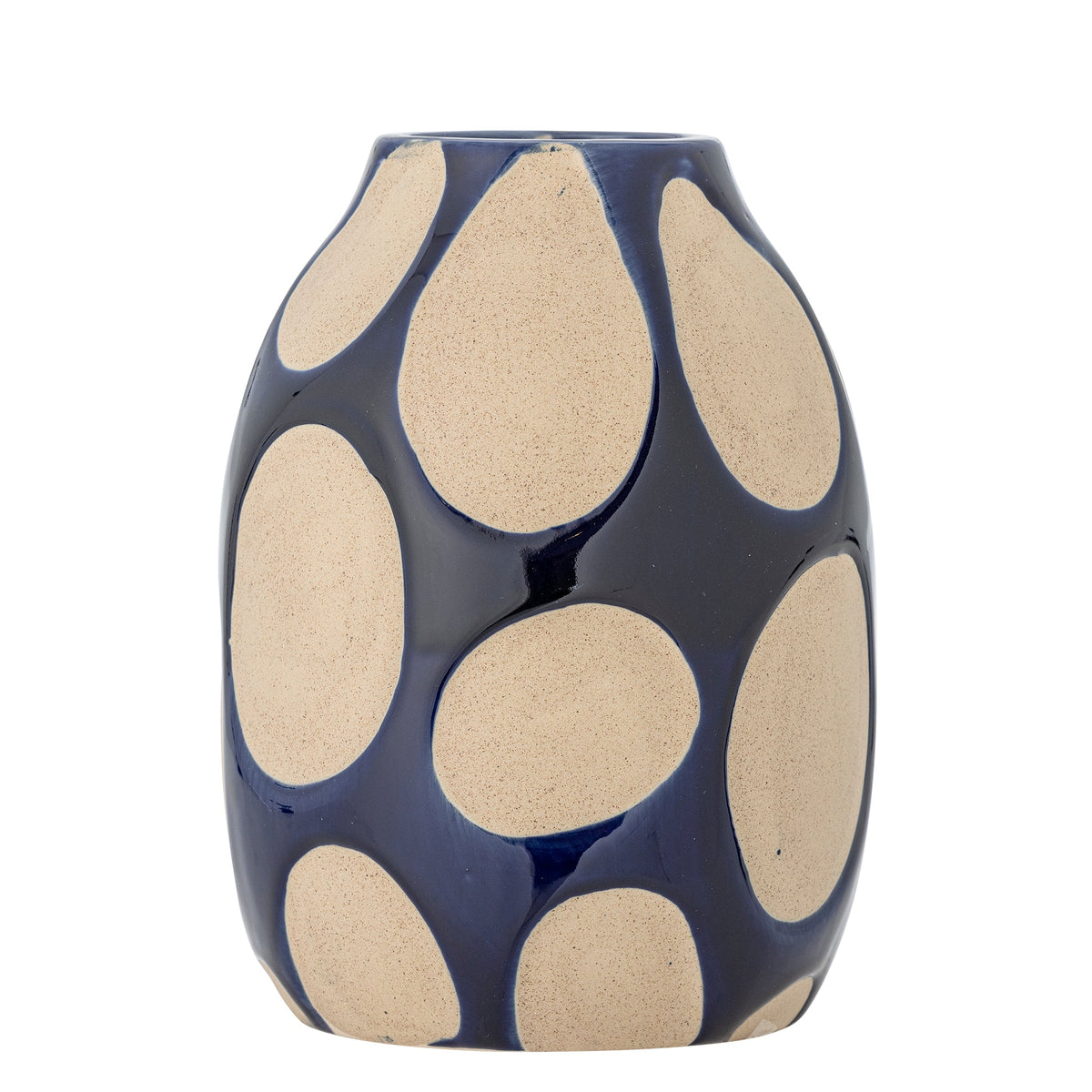 Bashir vase i blå stentøj med store beige ovale motiver fra Bloomingville