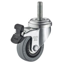 Blickle møbelhjul med massiv grå gummiring, bremse og gevindtap M10 x 30 mm