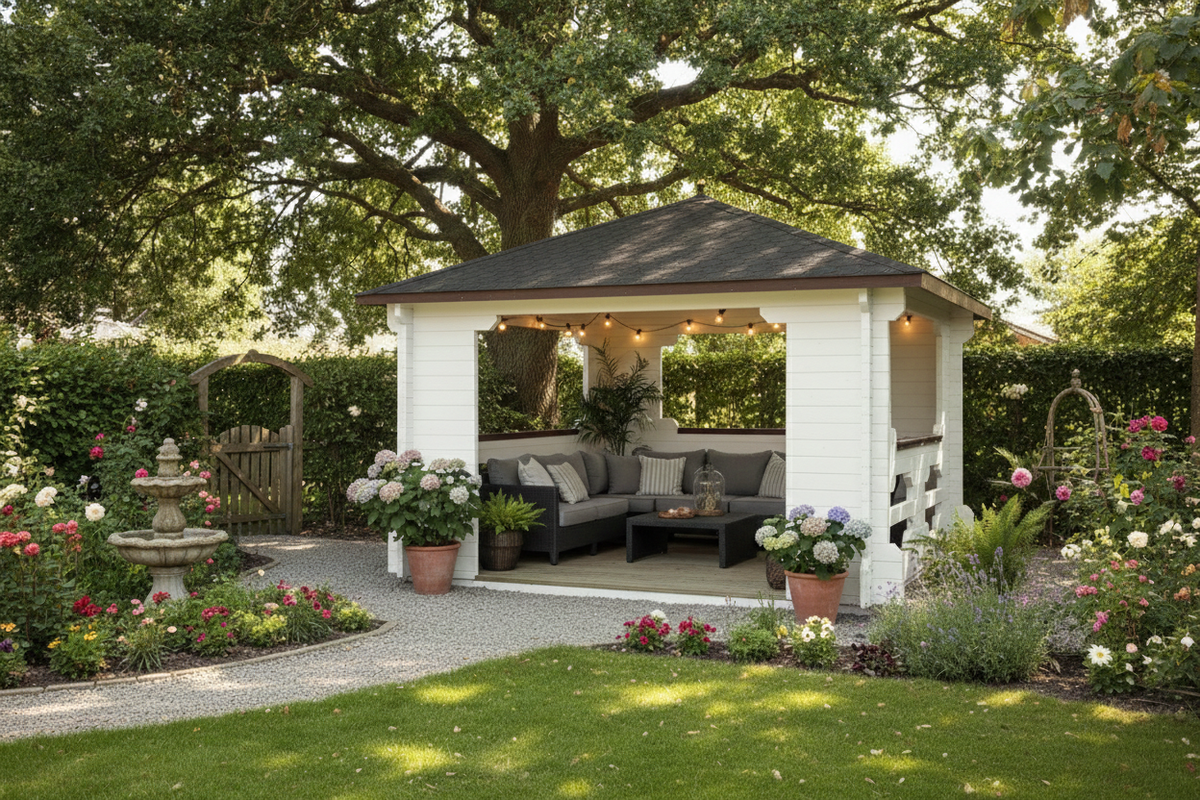 Åben firkantet gazebo-pavillon Molly, 13,6 m², fra Sølund Huse