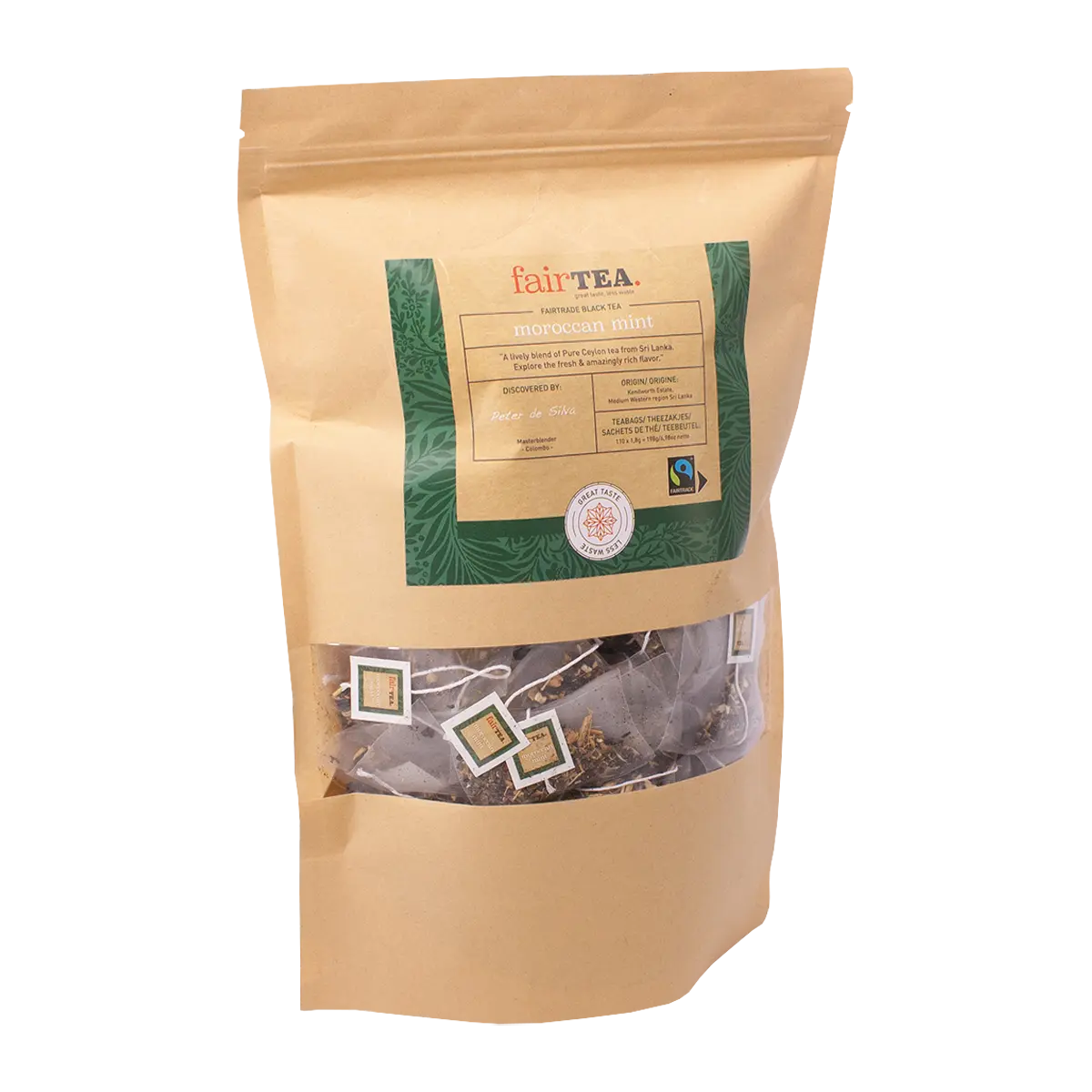 FairTea Moroccan Mint te i breve med marokkansk mynte, spearmint og lakrids