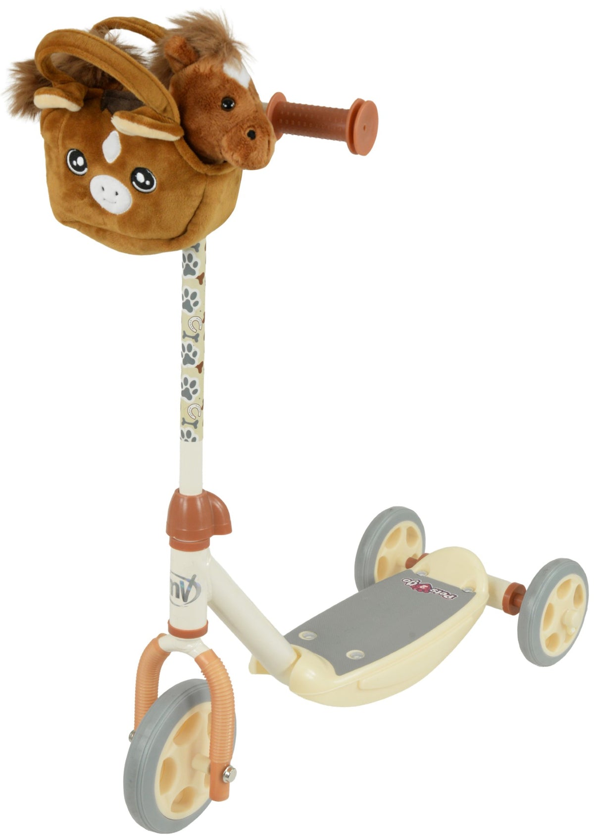 MoVe Pets2Go 3-hjulet løbehjul med plyshest og aftagelig taske