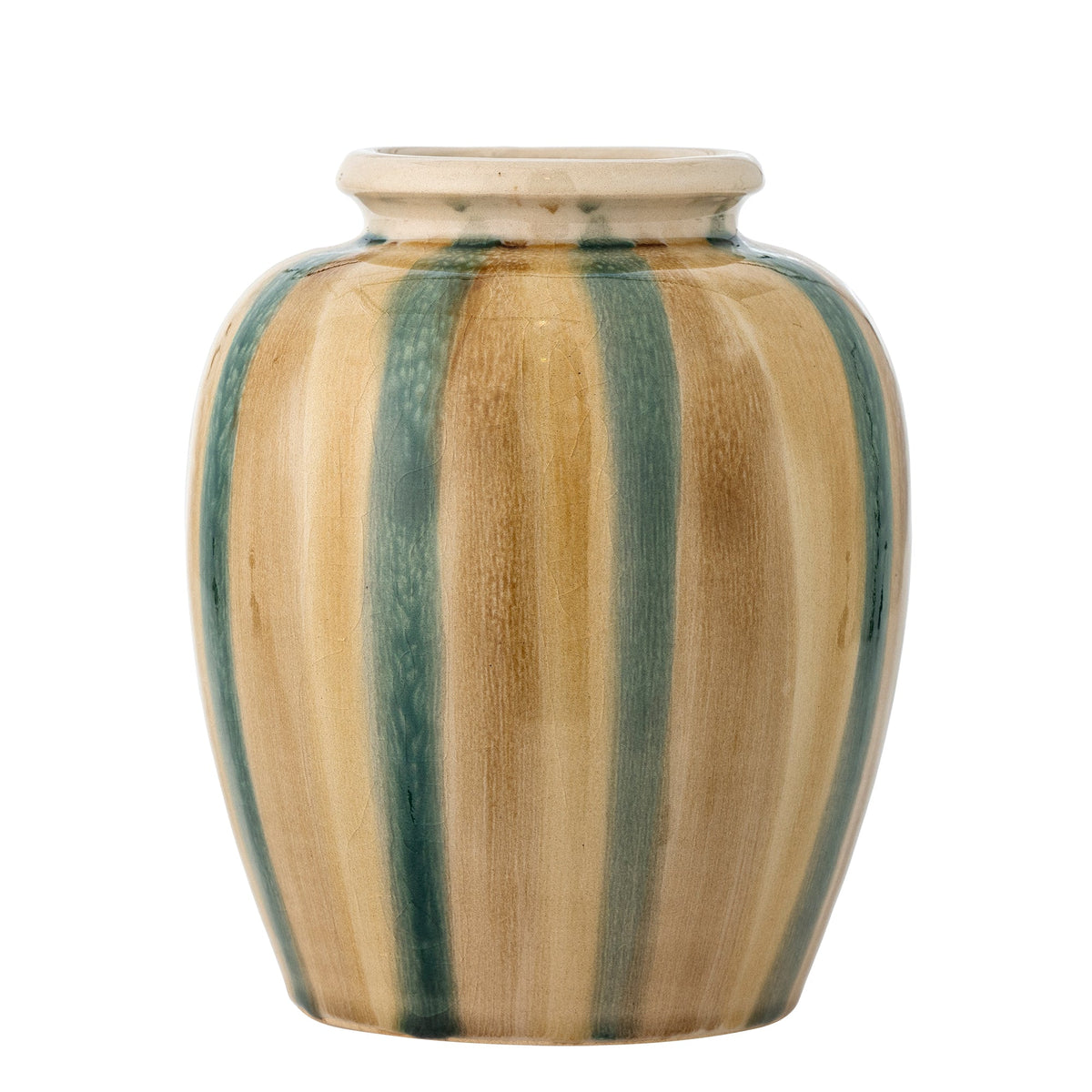 Creative Collection Rahima vase i stentøj med grønne håndmalede striber på beige