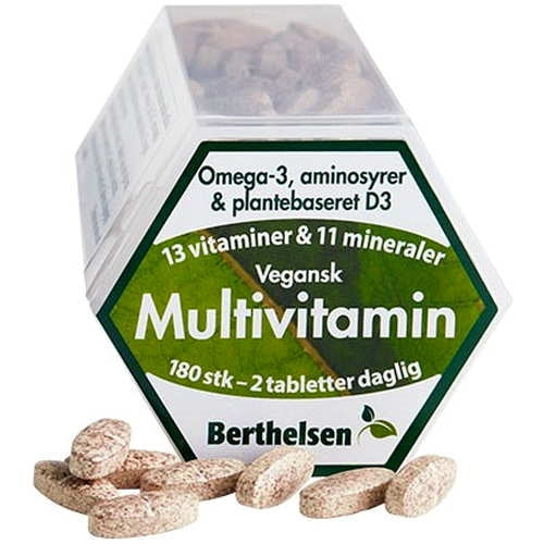 Pakning med vegansk multivitamin, 180 tabletter, fra Berthelsen
