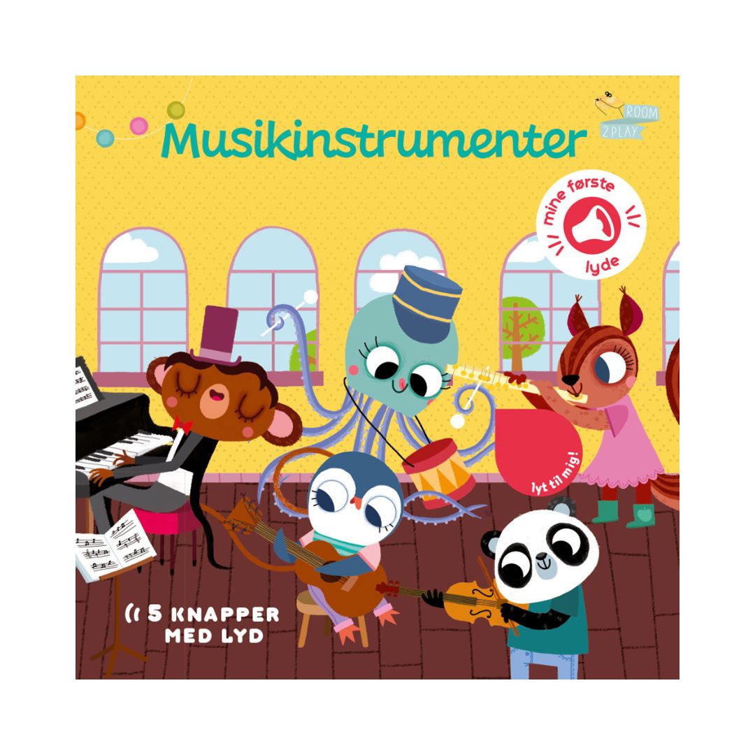 Pegebog med musikinstrumenter og lyde fra Forlaget Room2Play