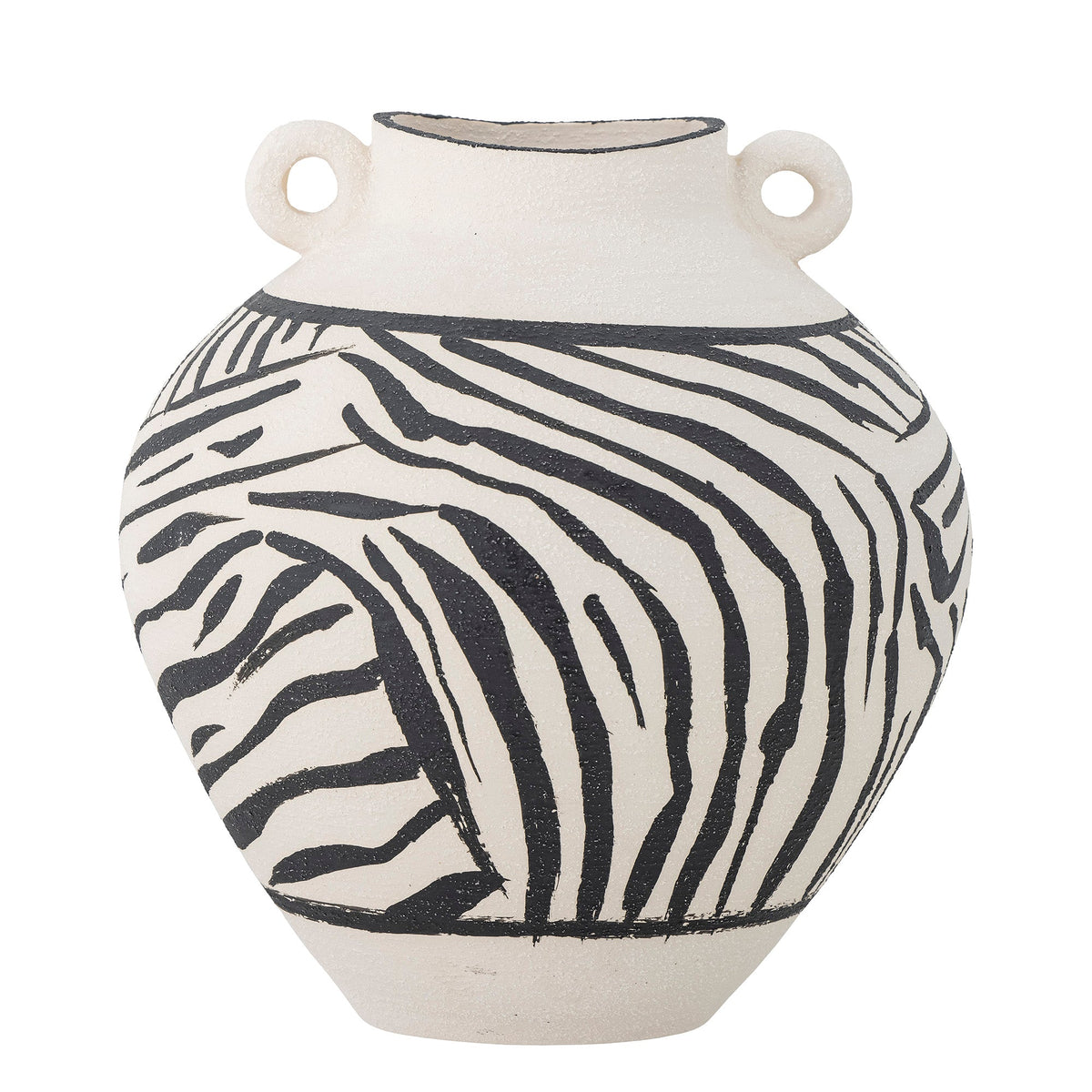 Bloomingville Togo vase i sort stentøj med zebrastribet mønster