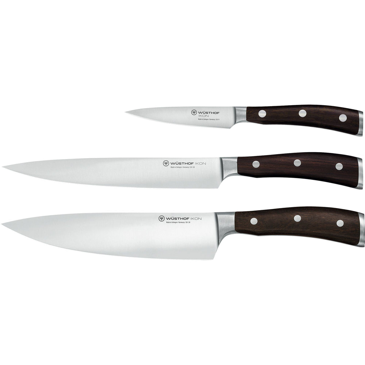 Wüsthof Ikon knivsæt med tre knive i rustfrit stål