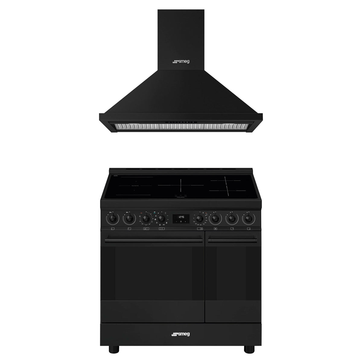 Smeg Classic induktionskomfur med emhætte i mat sort finish, 90 cm