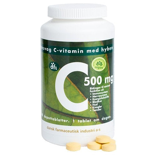 Pakke med C 500 med hyben depottabletter fra Grønne dfi vitaminer