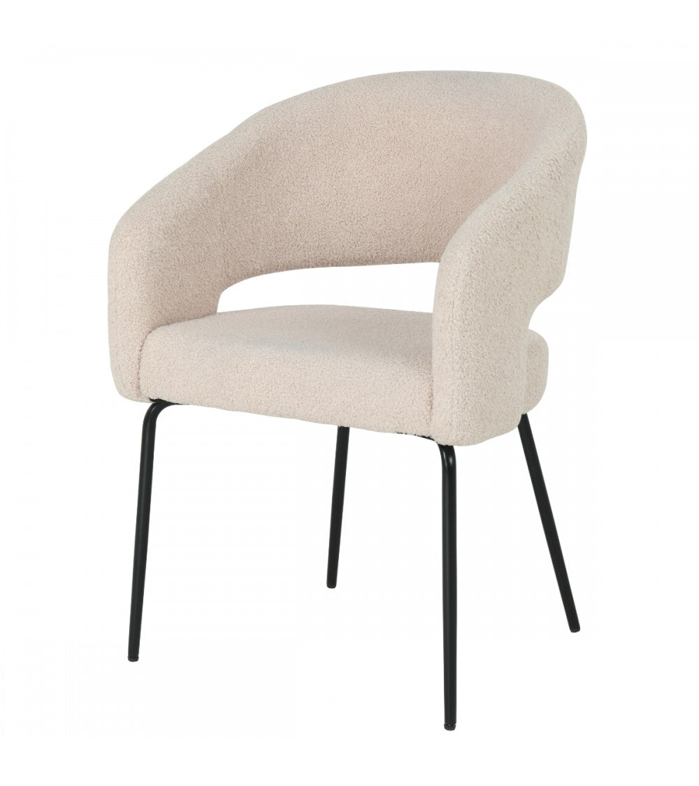Furnhouse Natalie spisebordsstol med armlæn i beige bouclé stof og sort metal