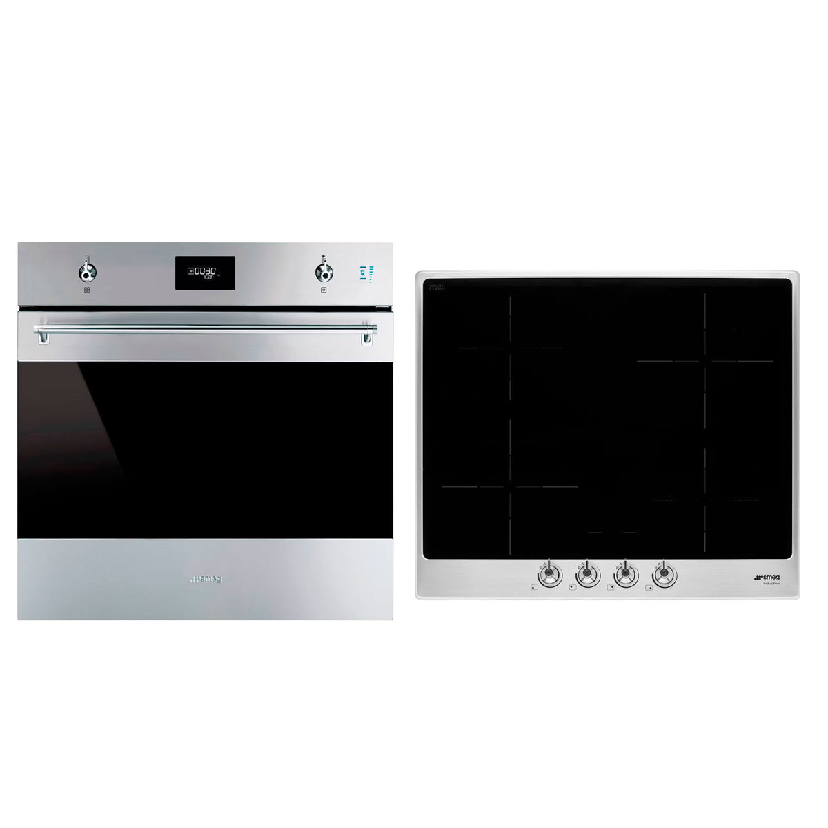 Smeg Classic pakke med indbygningsovn og induktionskogeplade i rustfrit stål