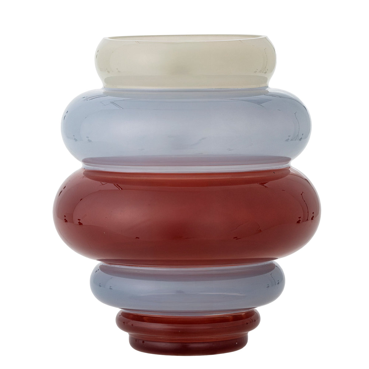 Annhelene vase fra Bloomingville i multifarvet glas med stablede, vandrette detaljer