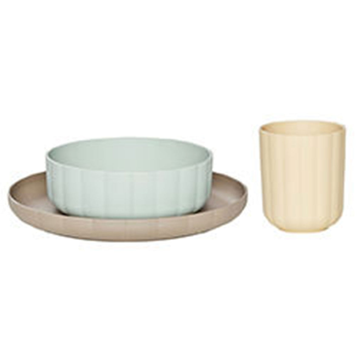 OYOY Mini Pullo børneservice med tallerken og skål i farverne mint og taupe