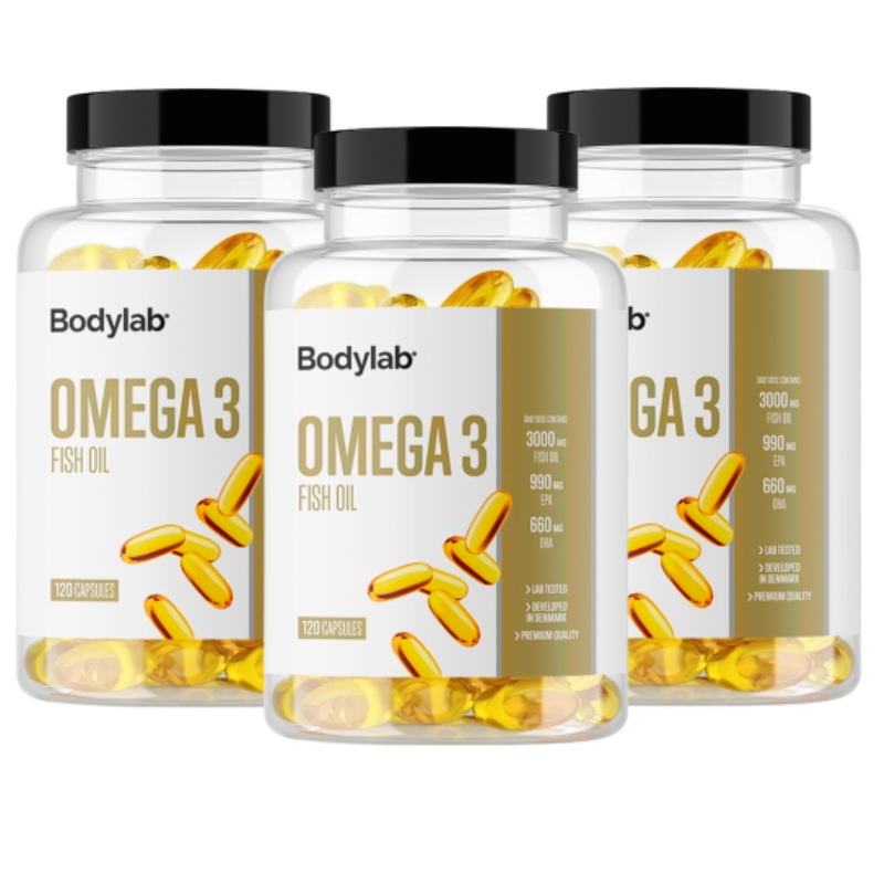 Bodylab Omega-3 fiskeolie, sampak med tre pakker à 120 stk