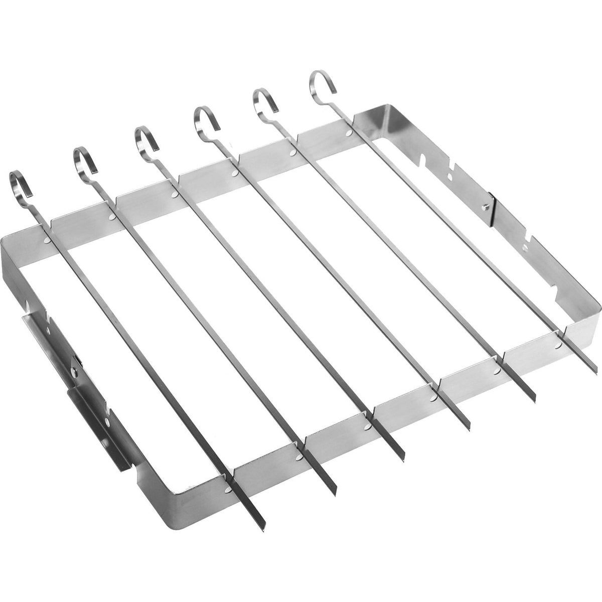 Seks Essentials grillspyd i rustfrit stål med sammenklappelig holder